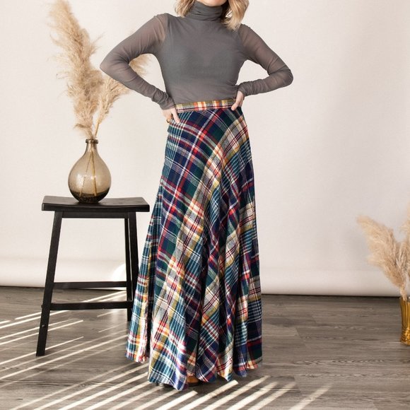Vintage 70s tartan plaid wool pleated maxi skirt - Picture 7 of 12